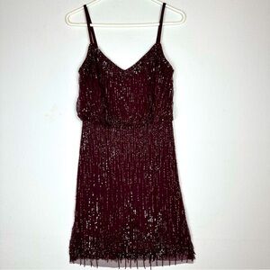 Arianna Papell Sequin Beaded Fringe Spaghetti Strap Mini Cocktail Dress